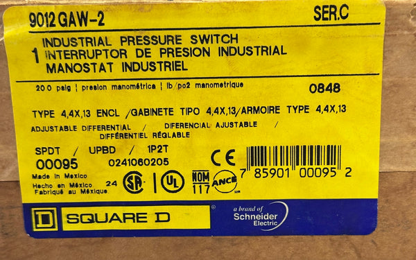 Square D 9012 GAW-2 Industrial Pressure Switch, 1-40 PSI, SER.C