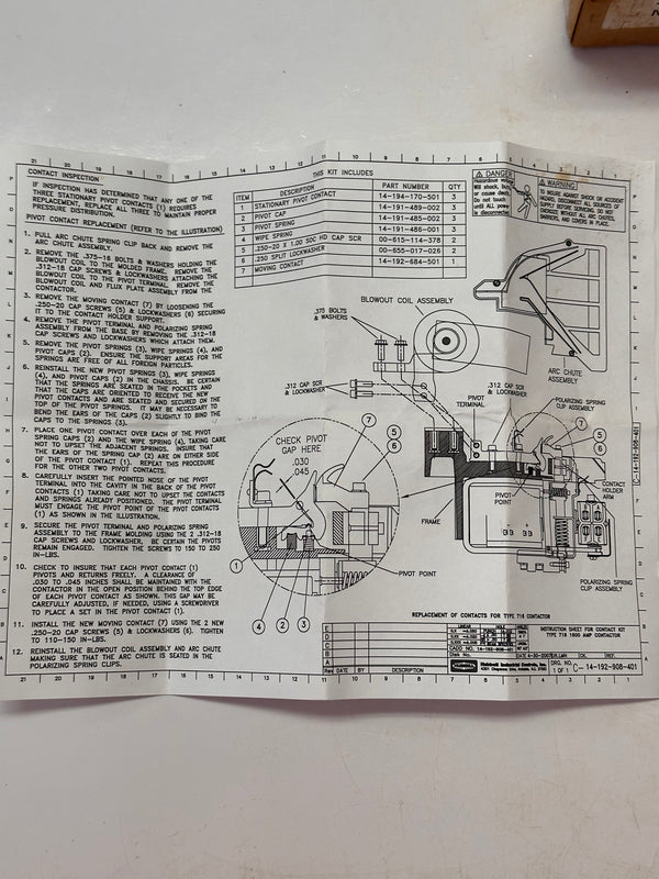HUBBELL Industrial TYPE 716 Contact Kit 2003459