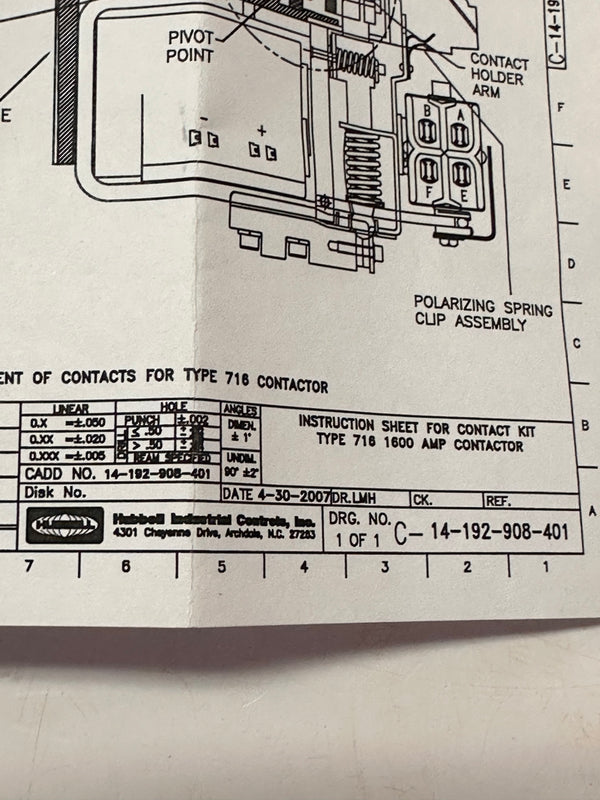HUBBELL Industrial TYPE 716 Contact Kit 2003459