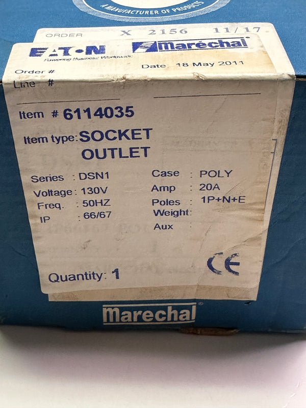 Marechal 6114035 DSN1 Socket Outlet 20A 1P+N-E Poly Blue 110-130V
