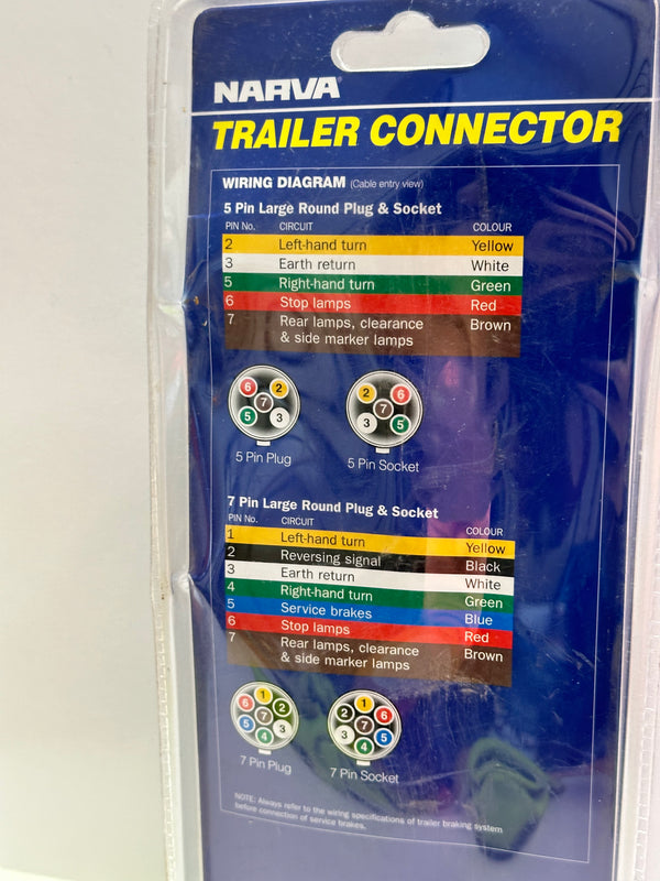 Narva 82255BL 7 Pin Large Round Socket Trailer to Car Adapter, 5 Pin Large Round Plug on Trailer