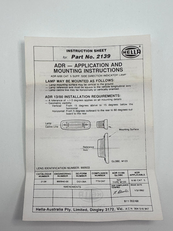 Hella 2139 Flasher Lamp - Amber