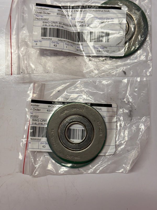 KLINGER SWG CRIR 316L/FG 3/4"-3/600 Spiral Wound Gasket