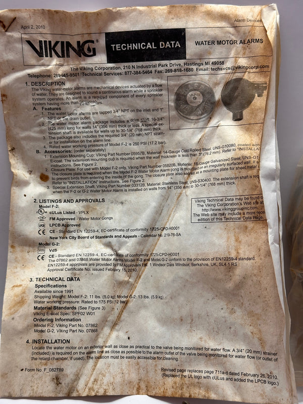 Viking 07862 Water Motor Alarm Gong