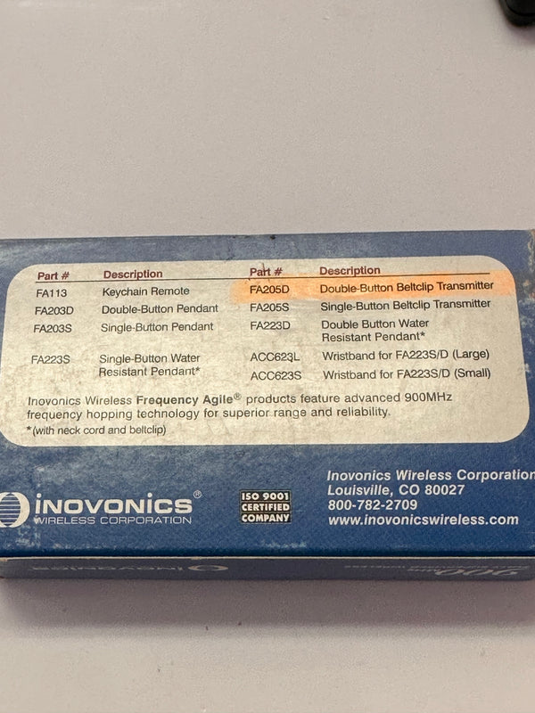 INOVONICS Double Button Belt Clip Transmitter/Remote FA205D, 900MHz