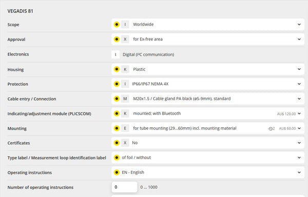 Vega DIS81.IXIKIMKEX External Display and Adjustment Unit for Use with Plics Sensors