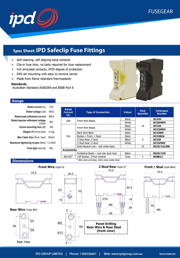 iPD SC20HWH Safeclip 20A Fuse Holder - White