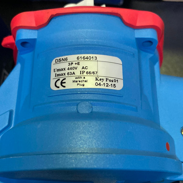 Marechal 6164013 Decontactor Socket Outlet, DSN6, 3P+E 63A - Poly Blue