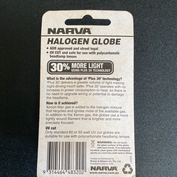 Narva 48320BL 12V H1 55W Plus 30 Halogen Headlight Globe