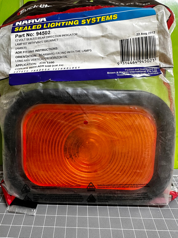 NARVA 94502 12 Volt Sealed Rear Direction Indicator Lamp Kit (Amber) with Vinyl Grommet