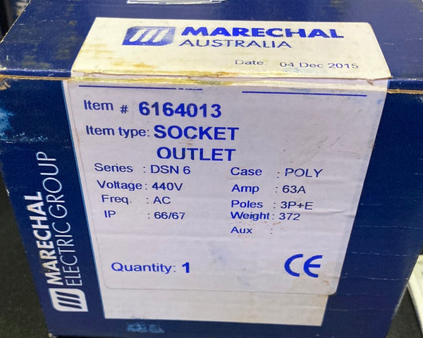 Marechal 6164013 Decontactor Socket Outlet, DSN6, 3P+E 63A - Poly Blue