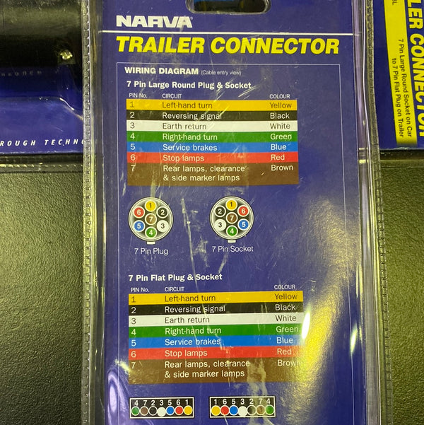 NARVA 82235BL 7 Pin Large Round Socket on Car to 7 Pin Flat Plug on Trailer
