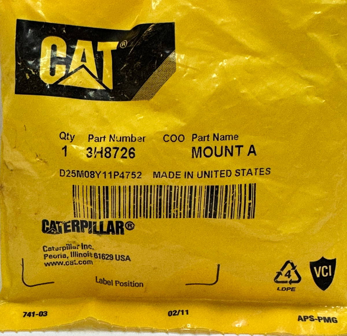 Genuine CAT 3H-8726 Radiator & Oil Cooler Resilient Mount — 35 mm OD