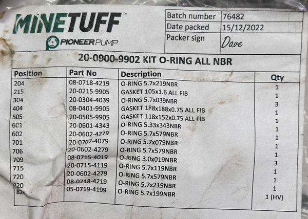 Pioneer Pump 20-0900-9902 NBR O-Ring Service Kit for MTP005KW/008HP submersible dewatering pump