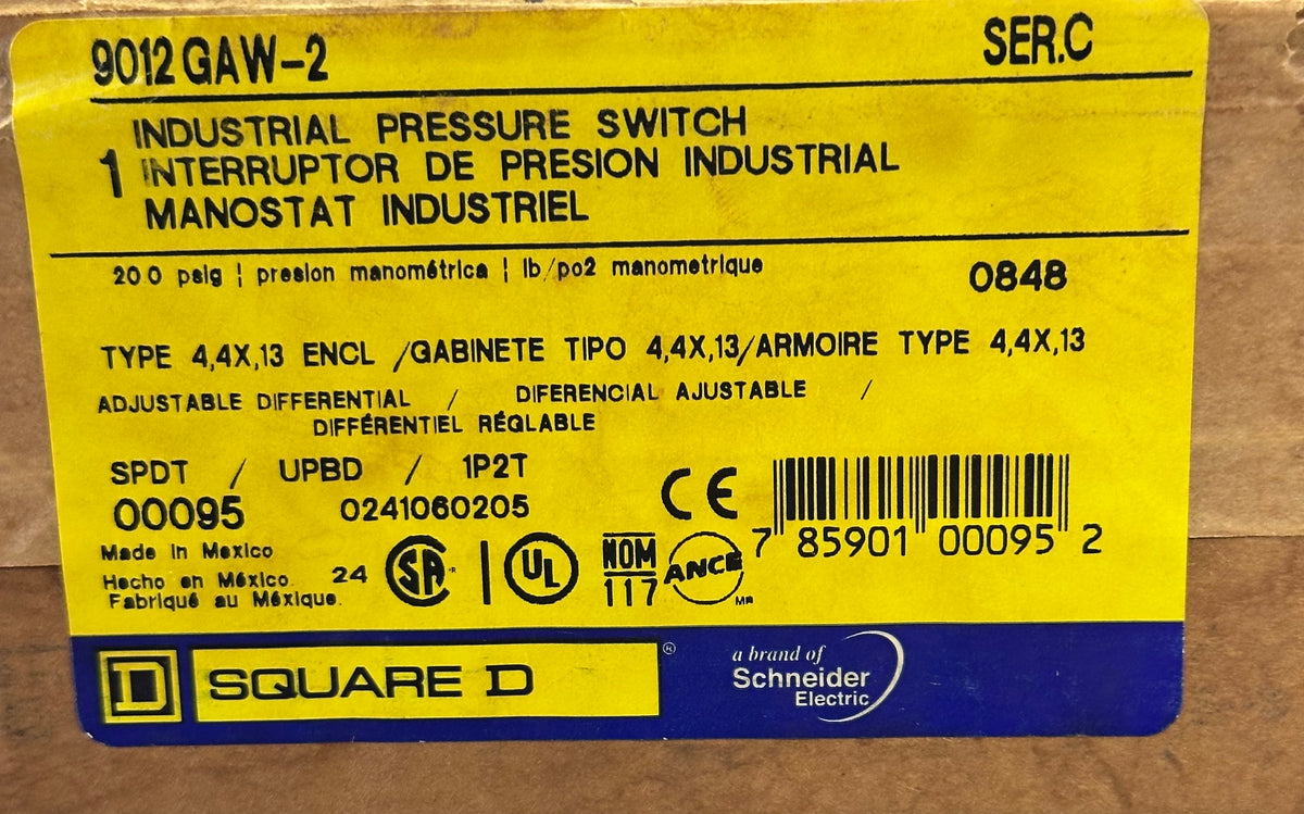 Square D 9012 GAW-2 Industrial Pressure Switch, 1-40 PSI, SER.C