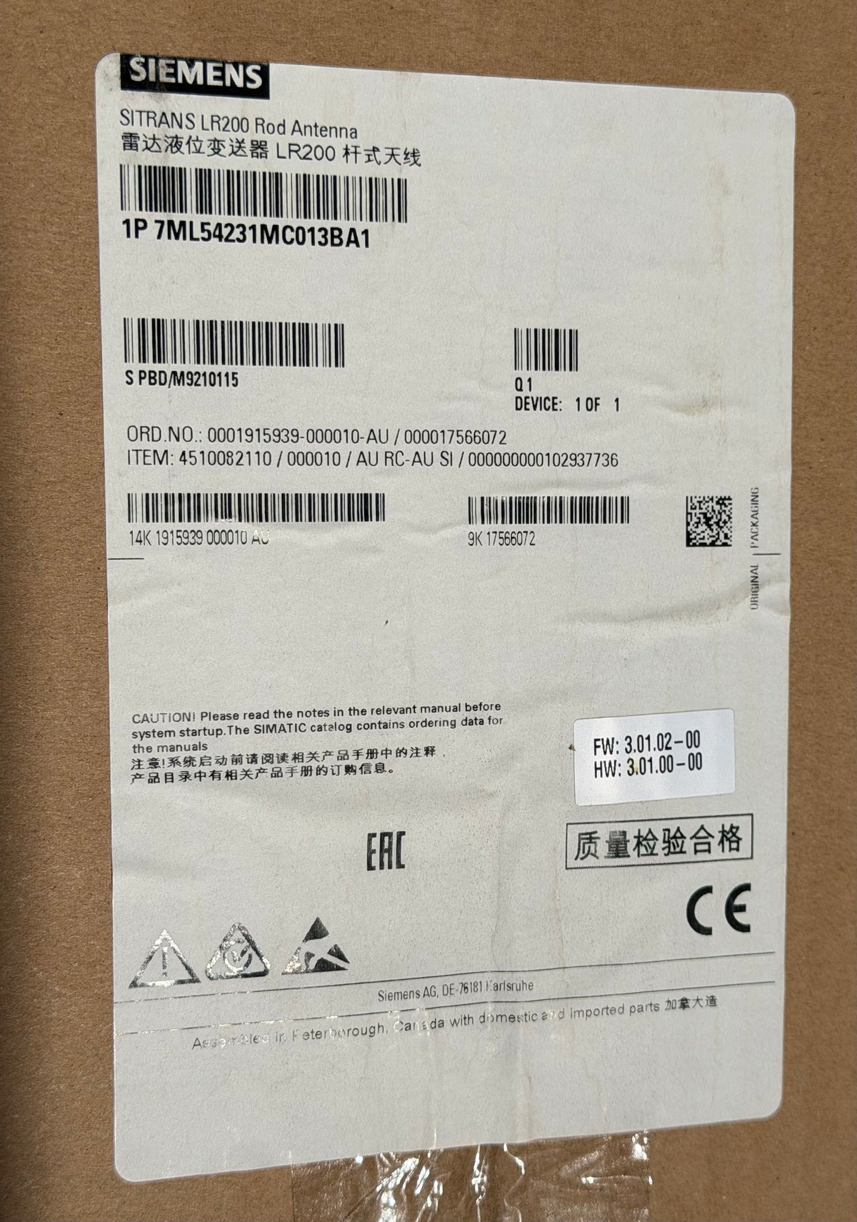 Siemens SITRANS LR200 Radar Level Transmitter 7ML5423-1MC01-3BA1
