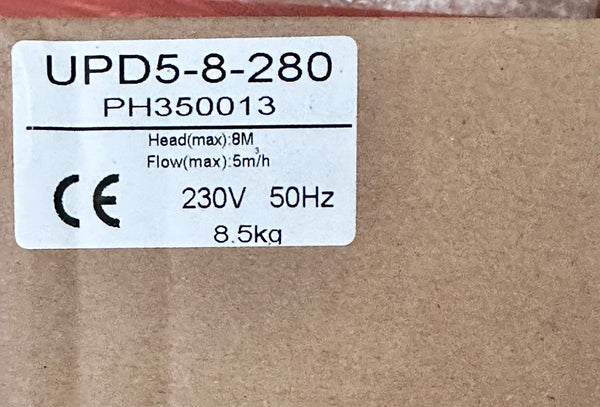CORDE UPD Series 240V Single Phase Screened Electric Hot Water Circulation Pump C/W Unions UPD32-12
