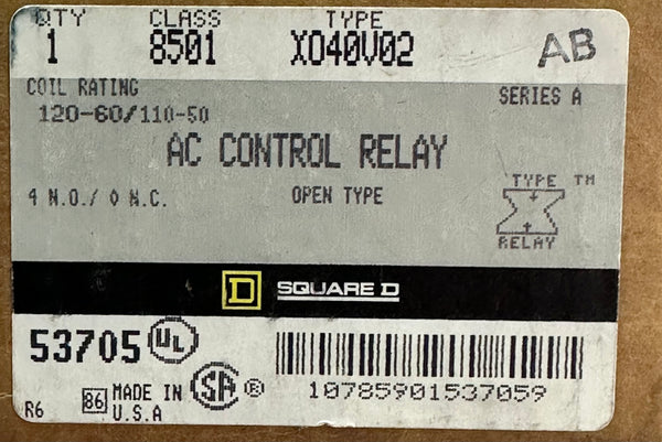 SQUARE D® 8501 Type X, Machine Tool, Control Relay X040V02 - 10A