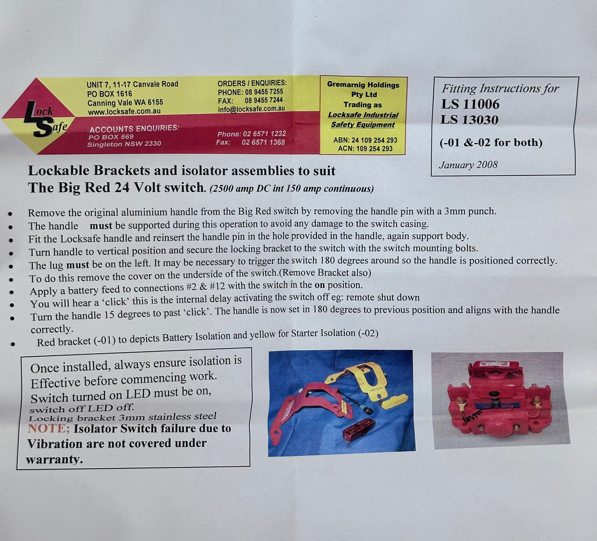 Big Red LS13030-01 24V Battery Isolator Assembly