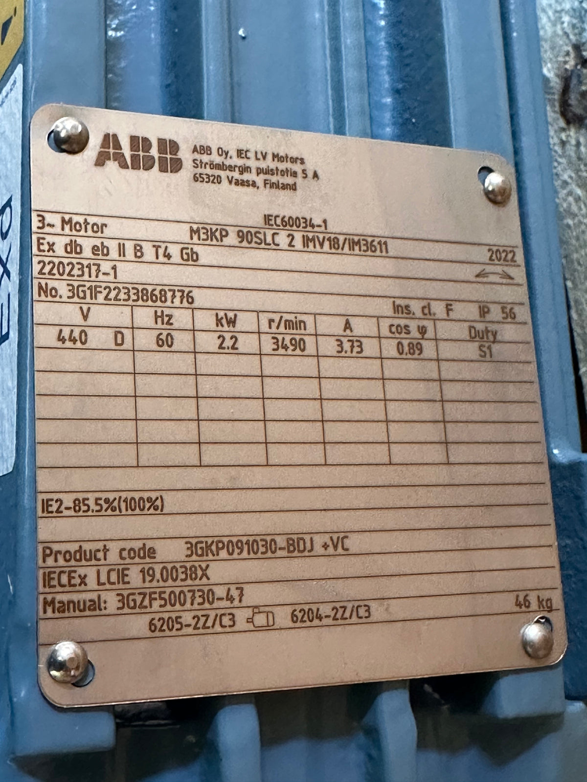 ABB Motor 3GKP091030-BDJ (M3KP 90SLC 20) 3 Phase Squirrel Cage Motor