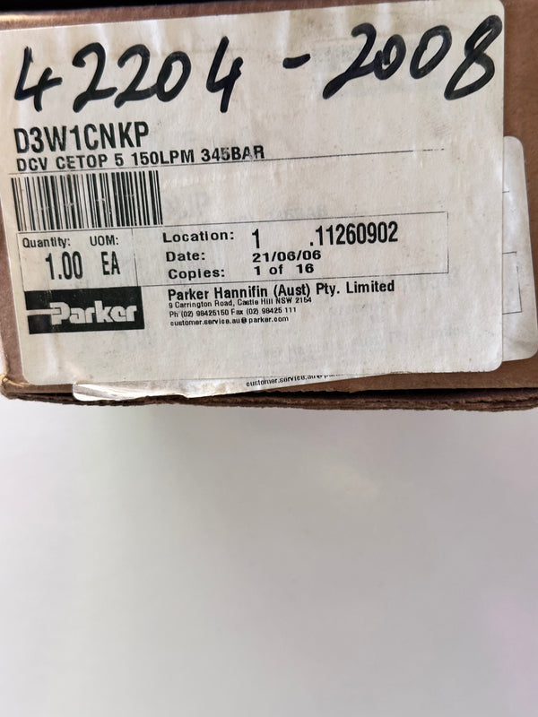 Parker D3W1CNKP DCV CETOP 5 150LPM/345BAR Solenoid Operated directional Control Valve series D3W