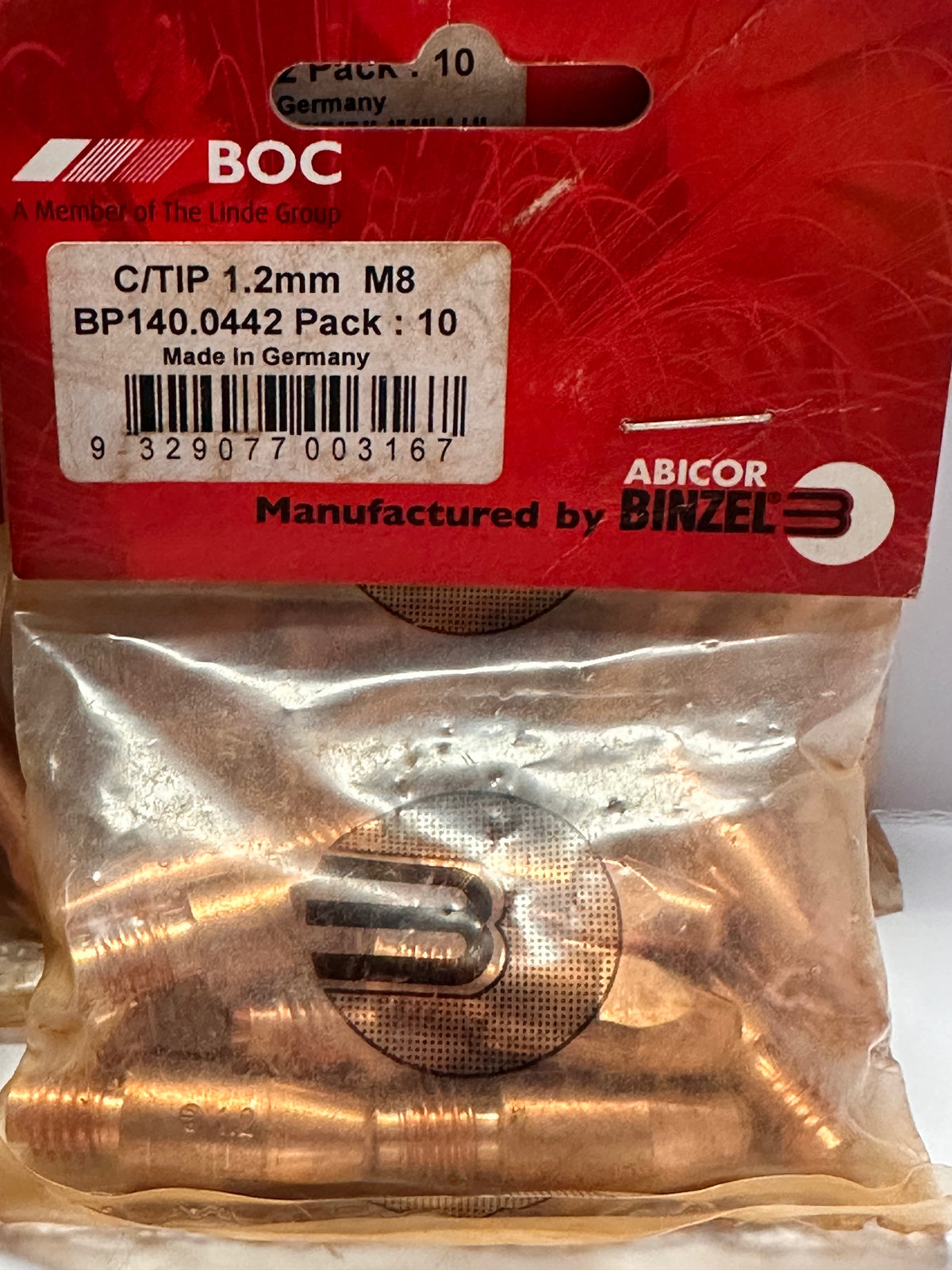 BOC BP140.0442 M8 1.2 mm MIG Contact Tips — Pack of 10