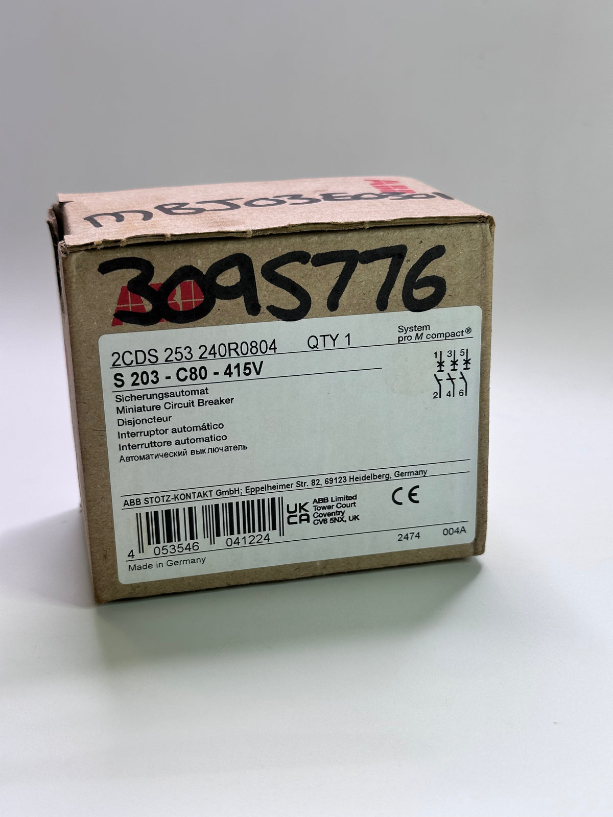 ABB S203-C80-415V Miniature Circuit Breaker - 2CDS253240R0804