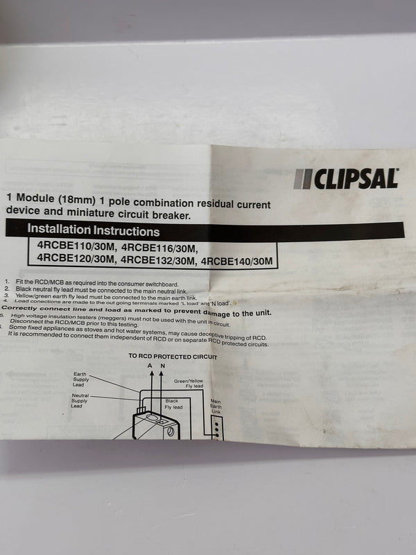 CLIPSAL 4RCBE140/30M C40 RCBO Miniature Circuit Breaker