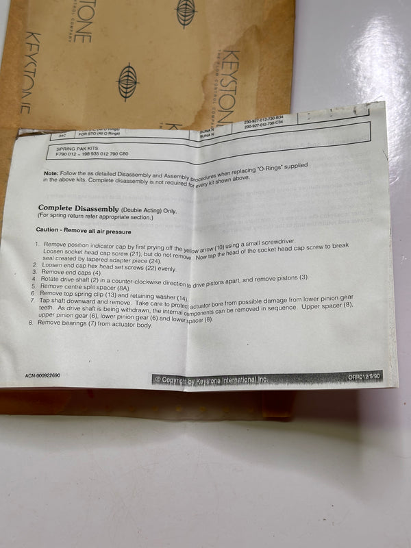 Keystone O-Ring Replacement Kit for F790-012 Actuator 198-935-012-790-C80