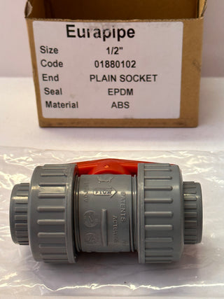 ABS Double Barrel Union Ball Valve (EPDM Seals) – Plain Sockets PN16 1/2"-20-DN16