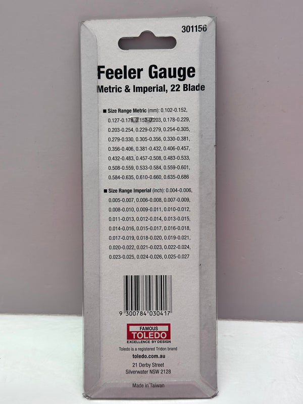 Toledo 301156 Feeler Gauge, Dual Straight 22 Blade Metri / Imperial