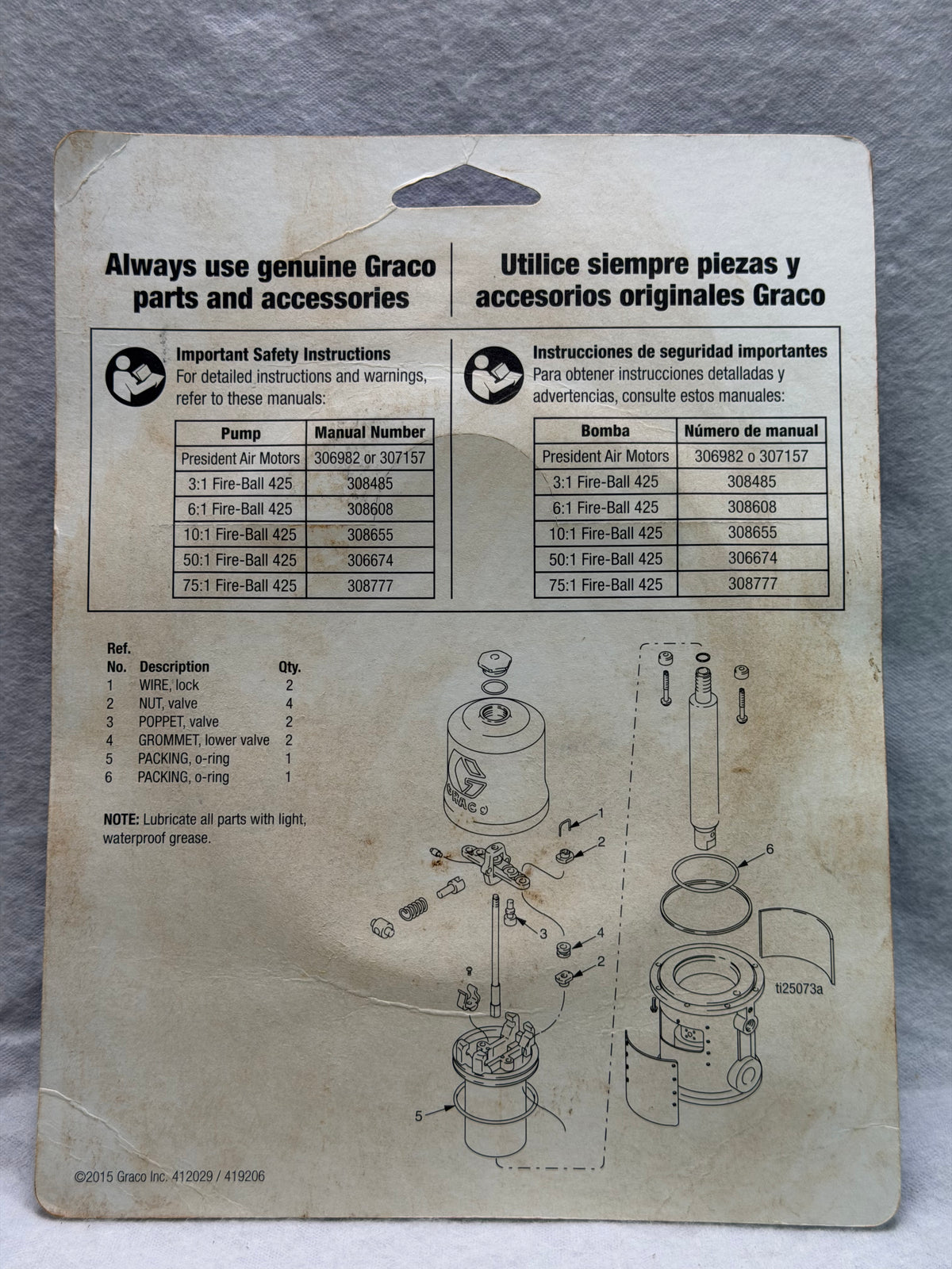 Graco 207385 Repair Kit — President Air Motors / Fire-Ball 425 Pumps