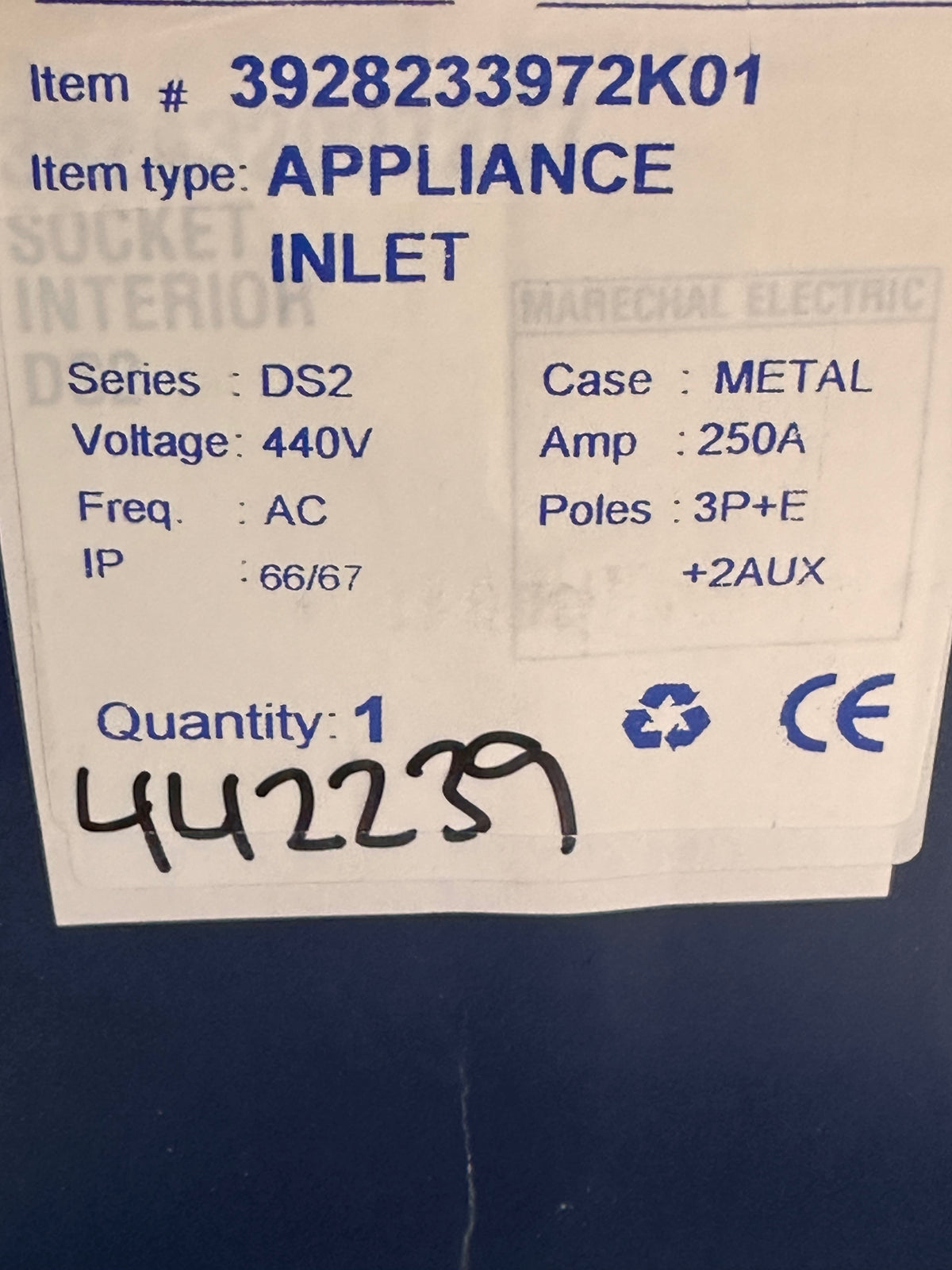 Marechal 3928233972K01 DS2 Appliance Inlet 3P+E+2AUX