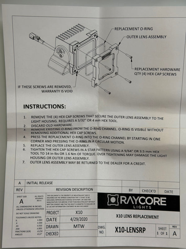 Raycore X10 Detachable face (clear) Replacement Part for X10 Heavy Duty Work Light, X10-DF-C