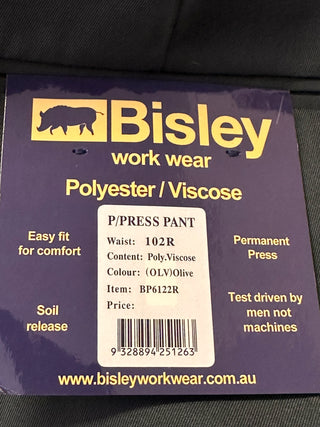 BISLEY Permanent Press Pant BP6122R (OLIVE) 102R ONLY