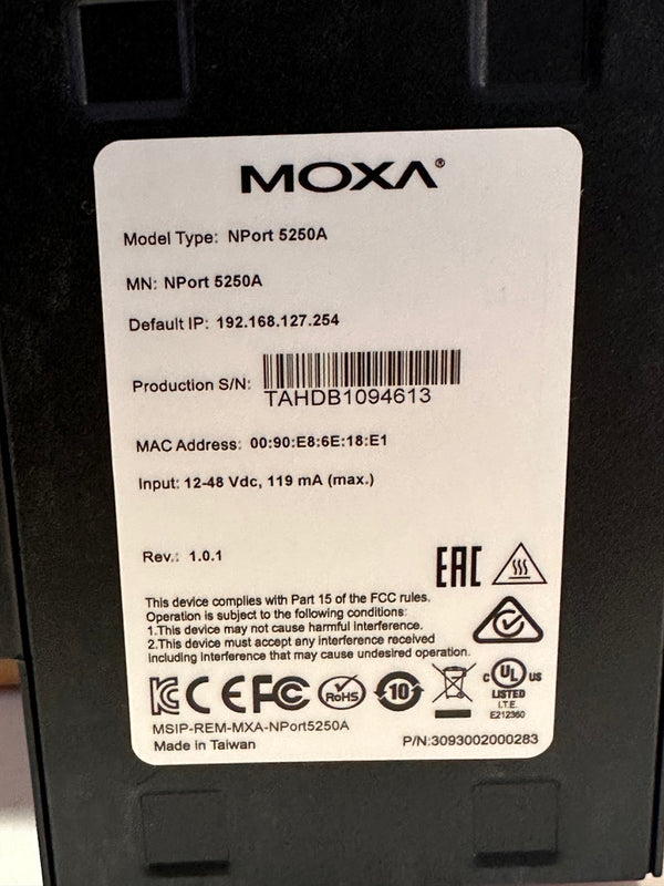MOXA NPort 5250A Series 2 port Device Server, NPort 5250A/SAA V1.0.1 ...