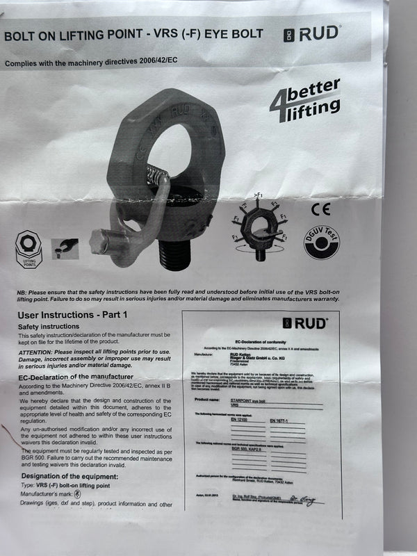 RUD VRS-F M20 Starpoint Eye Bolt (lockable) with Star Key - VIP Pink 7101315