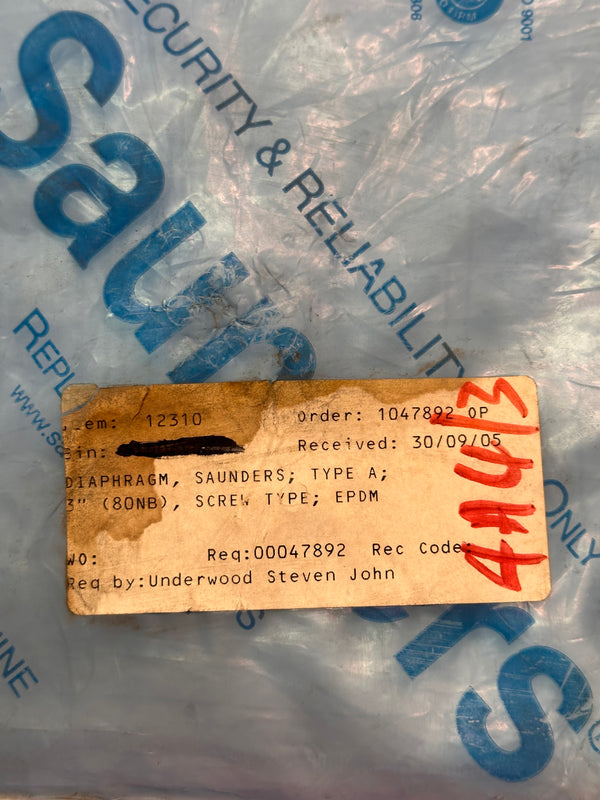 Saunders 214/425 PTFE/EPM Replacement Diaphragm Type A, A-080214425