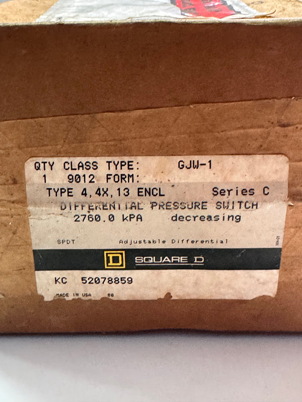 SQUARE D 9012GJW1 Series C Differential Pressure Switch 2760.0 KPA Decreasing