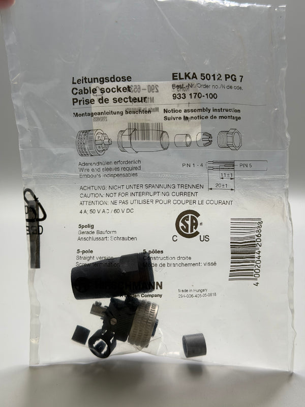 Hirschmann 933170100 ELKA 5012 PG7 5 Contact Circular Connector, E Series