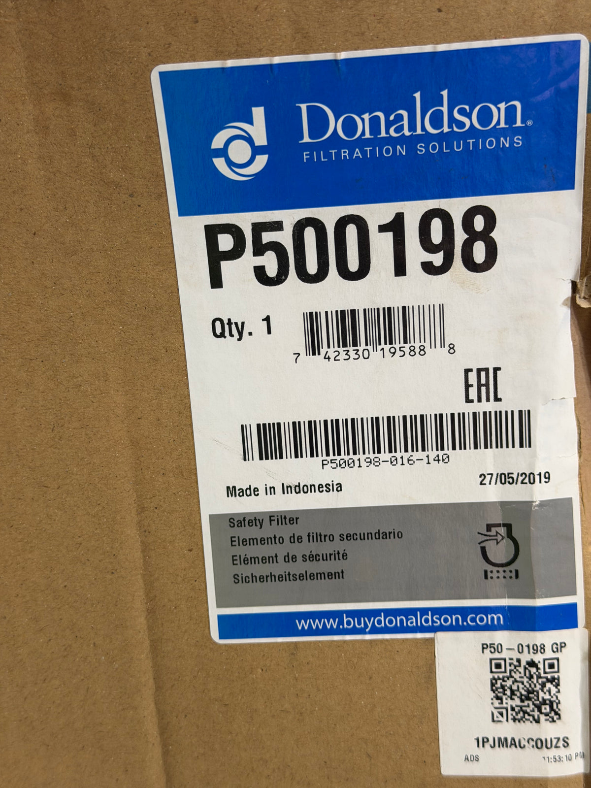 Donaldson P500198 Safety Radialseal Air Filter
