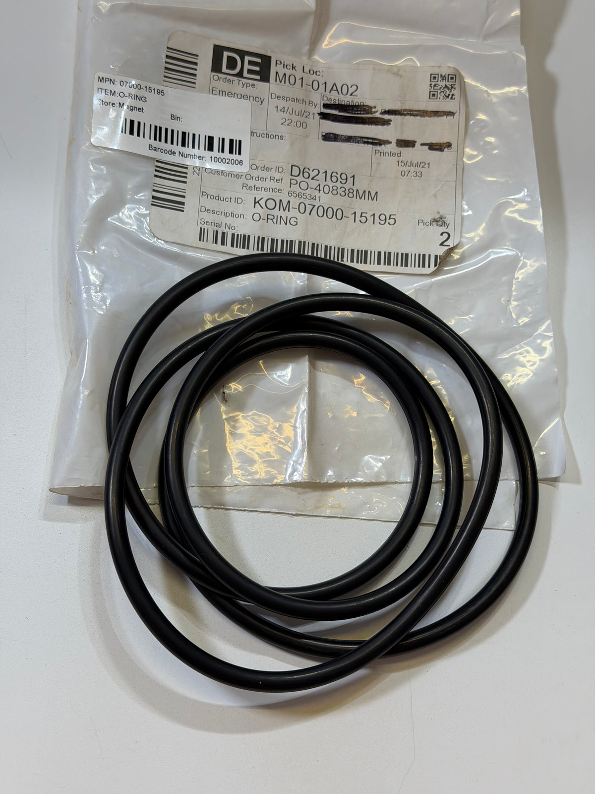Komatsu 07000-15195 O-Rings 194.3 × 5.7 mm – Bag of 2