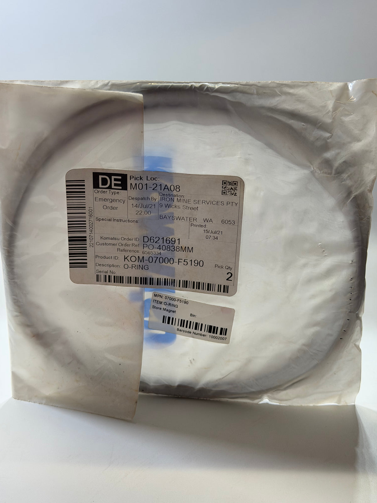 Komatsu 07000-F5190 O-Ring, Bag of 2