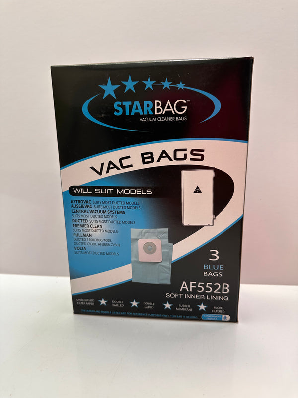 Starbag AF552B Vacuum Bags, set of 3, Blue for Ducted Models