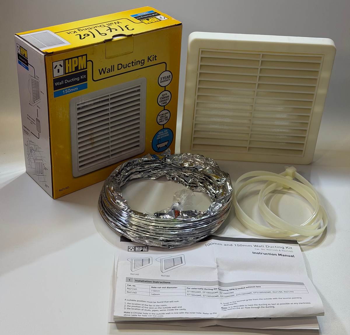 HPM R621/6D Wall Ducting Kit, Duct and Grille Only