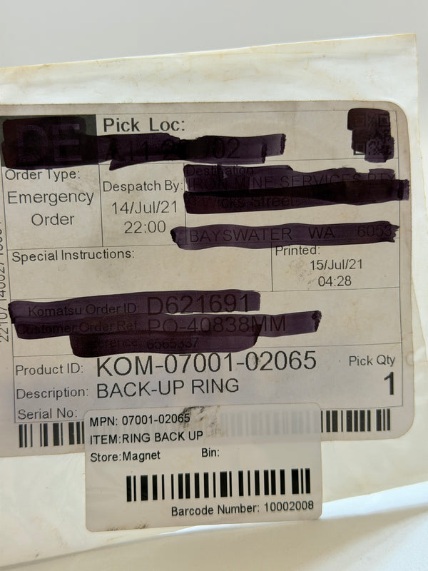 Komatsu 07001-02065 Genuine Back Up Ring, Cylinder