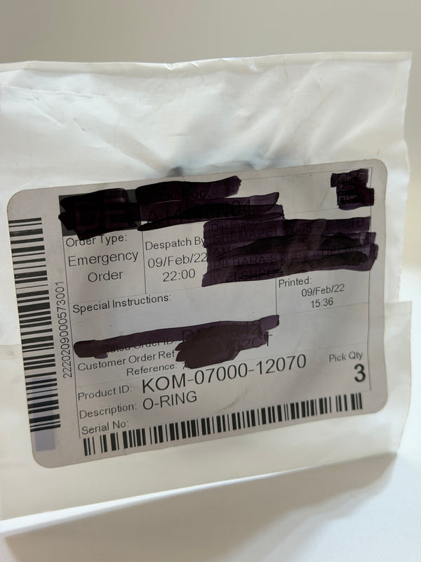 Komatsu 07000-12070 Genuine 69.4mm x 3.1mm O-Ring, bag of 3