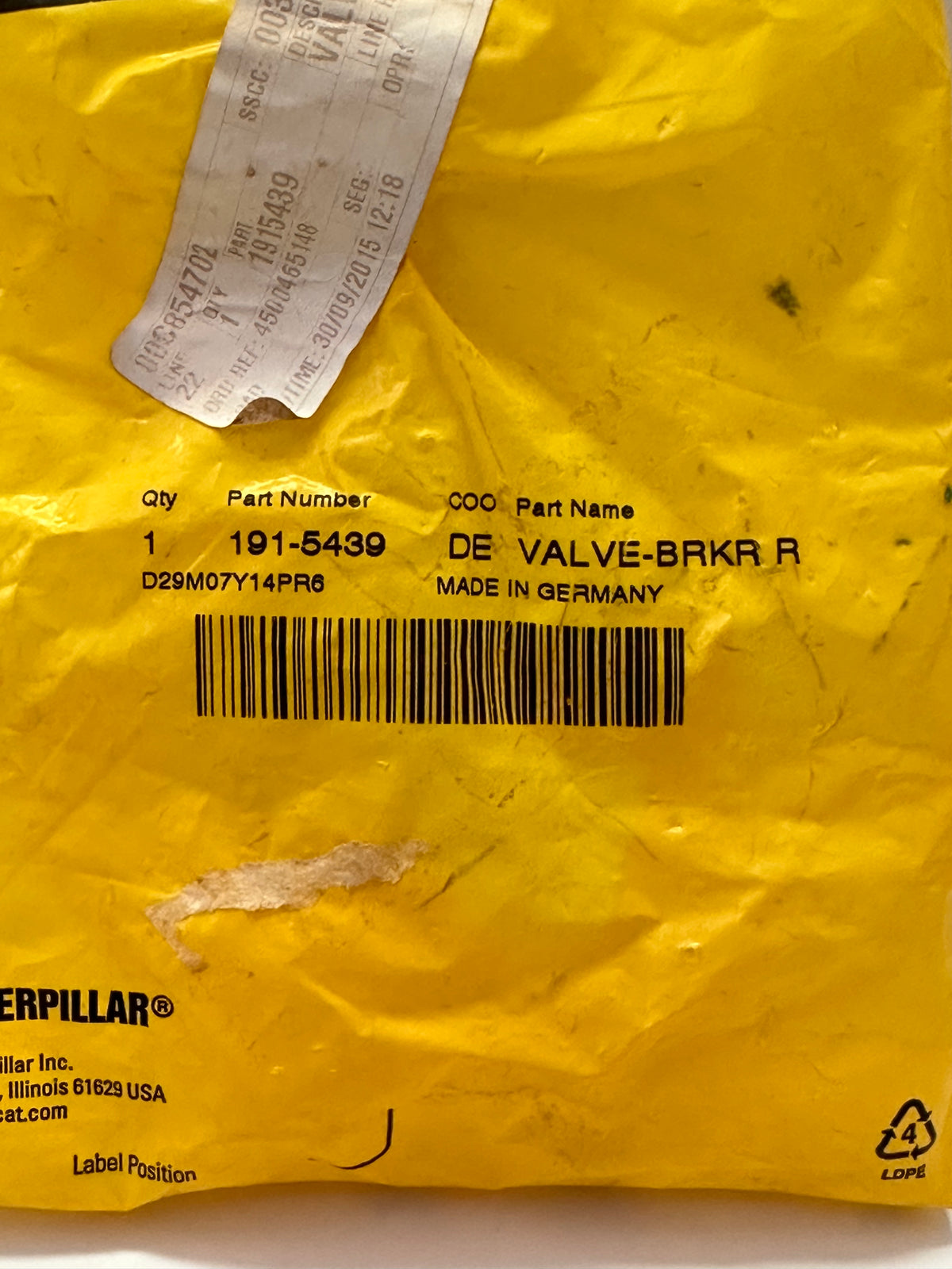 191-5439 Breaker Relief Valve - Genuine CAT Part
