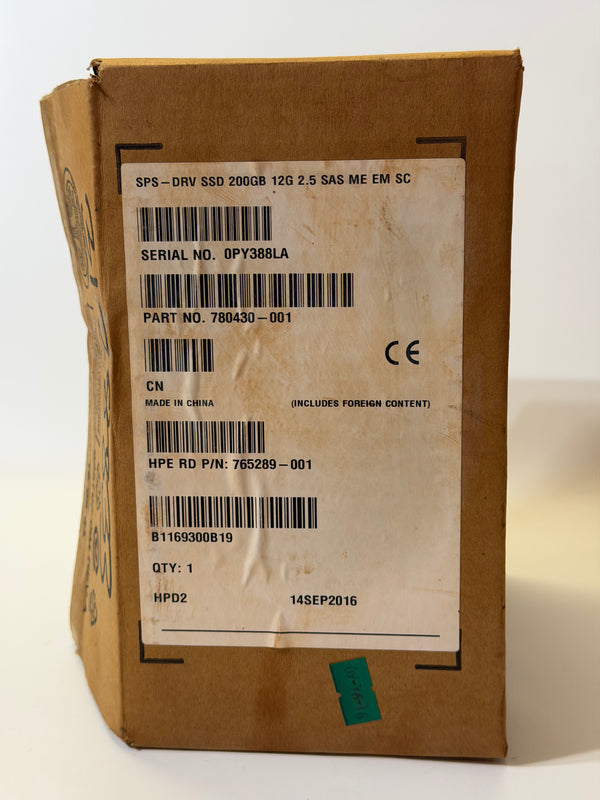 HPE 780430-001  200GB SAS 12G Enterprise Mainstream Endurance SFF (2.5in) SC H2 SSD