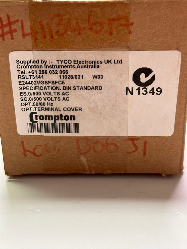 Crompton E244-02V-G-SF-SF-C5 Analog Panel Meter 0-500 VAC, 50Hz